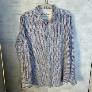 Robert Grantham mens button up shirt colorful print classic fit masculine cotton